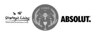 An image containing the strategic living and united states bartenders guild and the absolute vodka logos